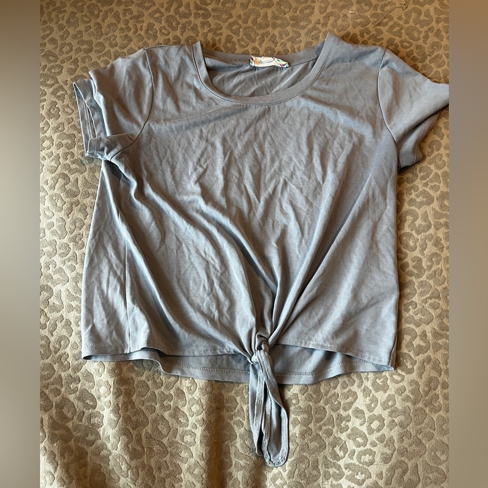 Pink Rose Light Blue Cropped Tie-Front Tee